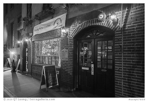 Stonewall Inn at night. NYC, New York, USA (black and white)