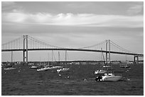 Claiborne Pell Newport Bridge over the East Passage of the Narragansett Bay. Newport, Rhode Island, USA ( black and white)