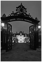 Entrance gate and Salve Regina University at night. Newport, Rhode Island, USA (black and white)