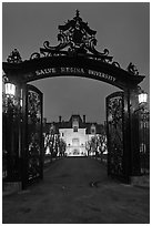 Entrance gate and Salve Regina University at night. Boston, Massachussetts, USA ( black and white)