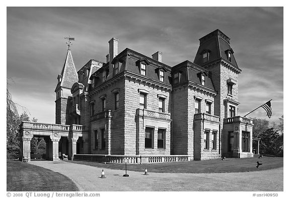 Chateau-sur-Mer, the first of Newport palatial summer mansions. Newport, Rhode Island, USA (black and white)