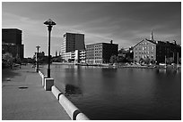 Riverside quay and walkway. Providence, Rhode Island, USA ( black and white)