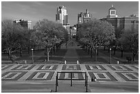 Gardens of State House with couple sitting on stairs. Providence, Rhode Island, USA (black and white)