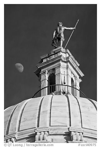 Moon, Dome and gold-covered bronze statue of Independent Man. Providence, Rhode Island, USA