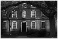 Tree and brick building at dusk, Brown University. Providence, Rhode Island, USA ( black and white)