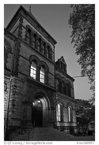 Sayles Hall (1881) at dusk, Brown University. Providence, Rhode Island, USA (black and white)