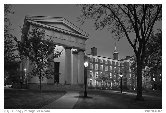 Manning Hall and  University Hall by night, Brown University. Providence, Rhode Island, USA