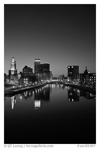 Providence Skyline and Seekonk river at dusk. Providence, Rhode Island, USA (black and white)