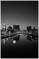 Providence Skyline and Seekonk river at dusk. Providence, Rhode Island, USA ( black and white)