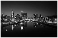 Downtown Providence reflected in Seekonk river at night. Providence, Rhode Island, USA (black and white)