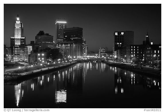 Providence Skyline at night. Providence, Rhode Island, USA (black and white)