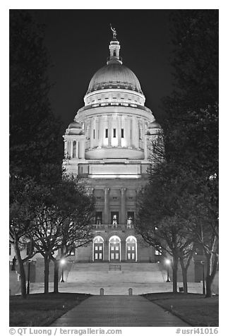 Rhode Island State House at night. Providence, Rhode Island, USA