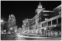 Street in downtown at night. Providence, Rhode Island, USA (black and white)