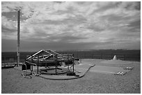 Silo above ground with glass viewing area. Minuteman Missile National Historical Site, South Dakota, USA (black and white)