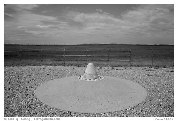 Backup UHF antenna used to launch missile from plane. Minuteman Missile National Historical Site, South Dakota, USA (black and white)