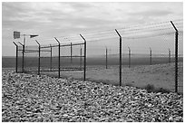 Perimeter enclosure of missile launch facility. Minuteman Missile National Historical Site, South Dakota, USA (black and white)