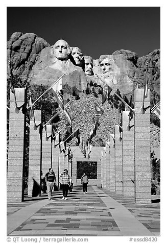 Alley of the Flags, with flags from each of the 50 US states, Mount Rushmore National Memorial. South Dakota, USA