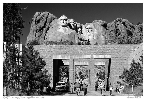 Entrance of Alley of the Flags,  Mount Rushmore National Memorial. South Dakota, USA (black and white)