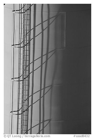 Blue water tower detail. South Dakota, USA (black and white)