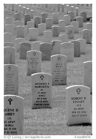 Rows of tombs, Black Hills National Cemetery. Black Hills, South Dakota, USA (black and white)
