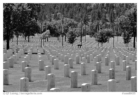 Black Hills National Cemetery. South Dakota, USA (black and white)