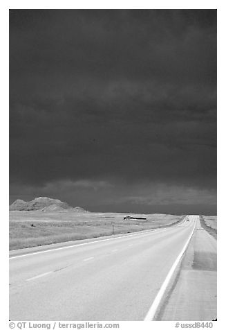 Storm cloud over road. South Dakota, USA