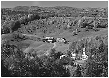 Church and farm in fall, East Corinth. USA ( black and white)