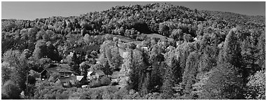 Rural autumn landscape, East Topsham. Vermont, New England, USA (Panoramic black and white)