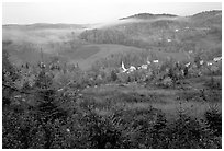 East Corinth village in fall with morning fog. Vermont, New England, USA (black and white)