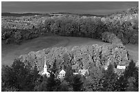 Church and houses in fall, East Corinth. Vermont, New England, USA (black and white)