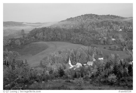 East Corinth village in fall, morning. Vermont, New England, USA