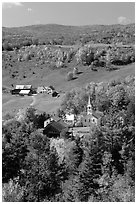 Church and farm,  East Corinth. Vermont, New England, USA (black and white)