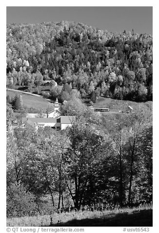 East Topsham village with fall foliage. Vermont, New England, USA (black and white)