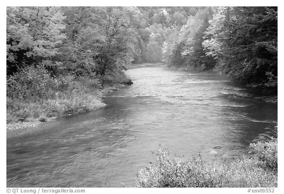 River with trees in autumn color. Vermont, New England, USA