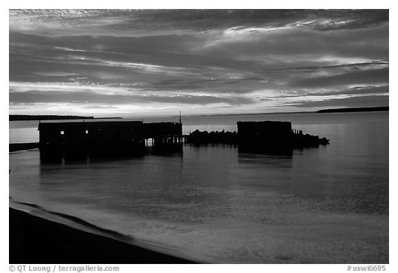 Sunset over Lake Superior, Apostle Islands National Lakeshore. Wisconsin, USA (black and white)