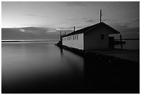 Lake Superior and wharf at dusk, Apostle Islands National Lakeshore. Wisconsin, USA (black and white)