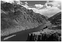 Snake River winding through deep canyon. Hells Canyon National Recreation Area, Idaho and Oregon, USA ( black and white)