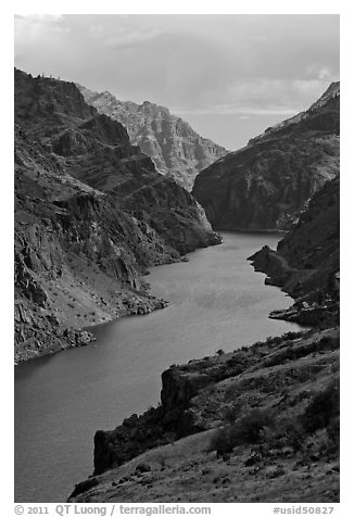 Deepest river-cut canyon in the United States. Hells Canyon National Recreation Area, Idaho and Oregon, USA (black and white)