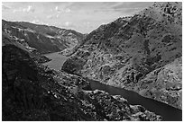 Snake River winding through Hells Canyon. Hells Canyon National Recreation Area, Idaho and Oregon, USA ( black and white)