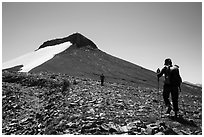 Hikers approaching Table Mountain off trail. Jedediah Smith Wilderness,  Caribou-Targhee National Forest, Idaho, USA ( black and white)