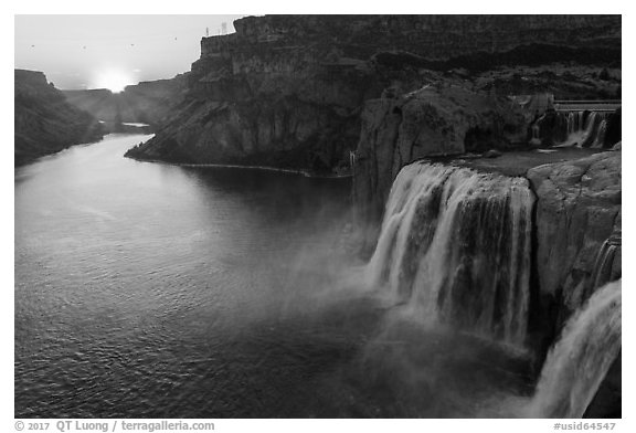 Shoshone Falls with sun setting. Idaho, USA (black and white)