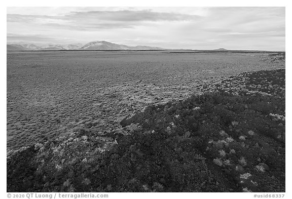 Aerial view of Little Park higher land surrouned by lava. Craters of the Moon National Monument and Preserve, Idaho, USA