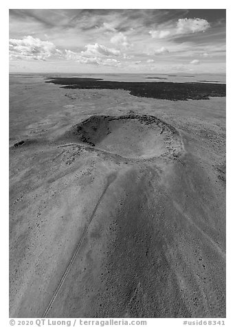 Aerial view of Bear Den Butte cinder cone. Craters of the Moon National Monument and Preserve, Idaho, USA