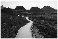 Trail and spatter cones. Craters of the Moon National Monument and Preserve, Idaho, USA ( black and white)