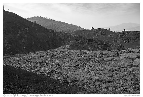 Lava flow on the floor of North Crater. Craters of the Moon National Monument and Preserve, Idaho, USA (black and white)
