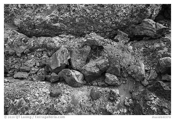 Lava rocks and blue tints of the Blue Dragon lava flow. Craters of the Moon National Monument and Preserve, Idaho, USA (black and white)
