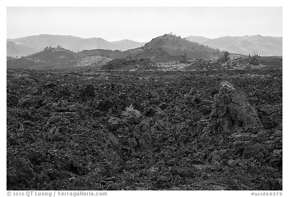Field of broken lava near Broken Top. Craters of the Moon National Monument and Preserve, Idaho, USA (black and white)