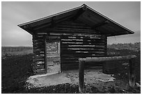 Trapper cabin at night, South Park Well. Craters of the Moon National Monument and Preserve, Idaho, USA ( black and white)