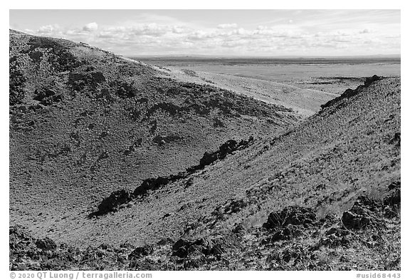 Bear Den Butte crater breach. Craters of the Moon National Monument and Preserve, Idaho, USA (black and white)