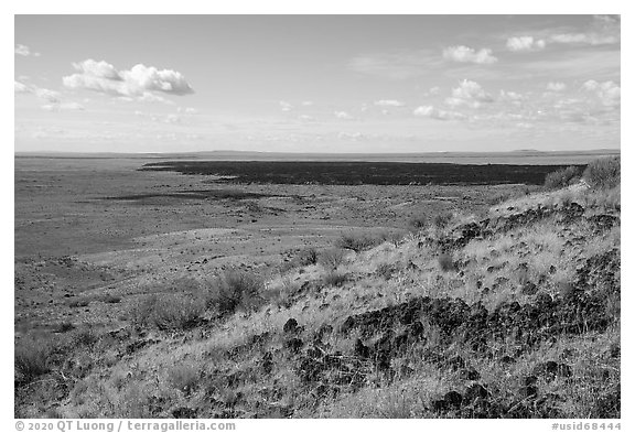 Grassy lava flow from Bear Den Butte. Craters of the Moon National Monument and Preserve, Idaho, USA